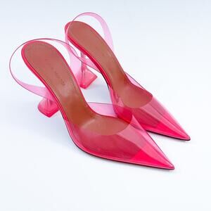 Amina Muaddi Holli Glass PVC Pumps Barbie Pink Slingback Heels Clear 37.5 US 7